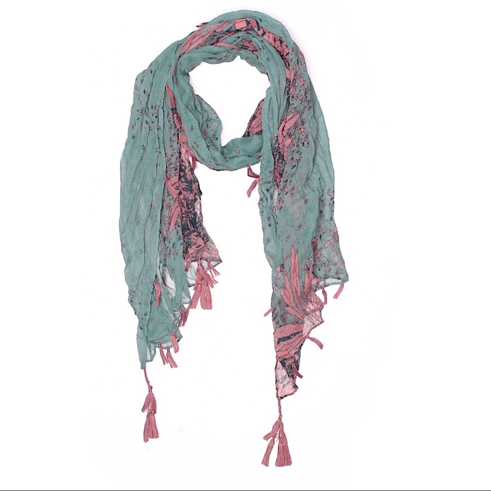 Turquoise and Pink Tasseled Floral Scarf